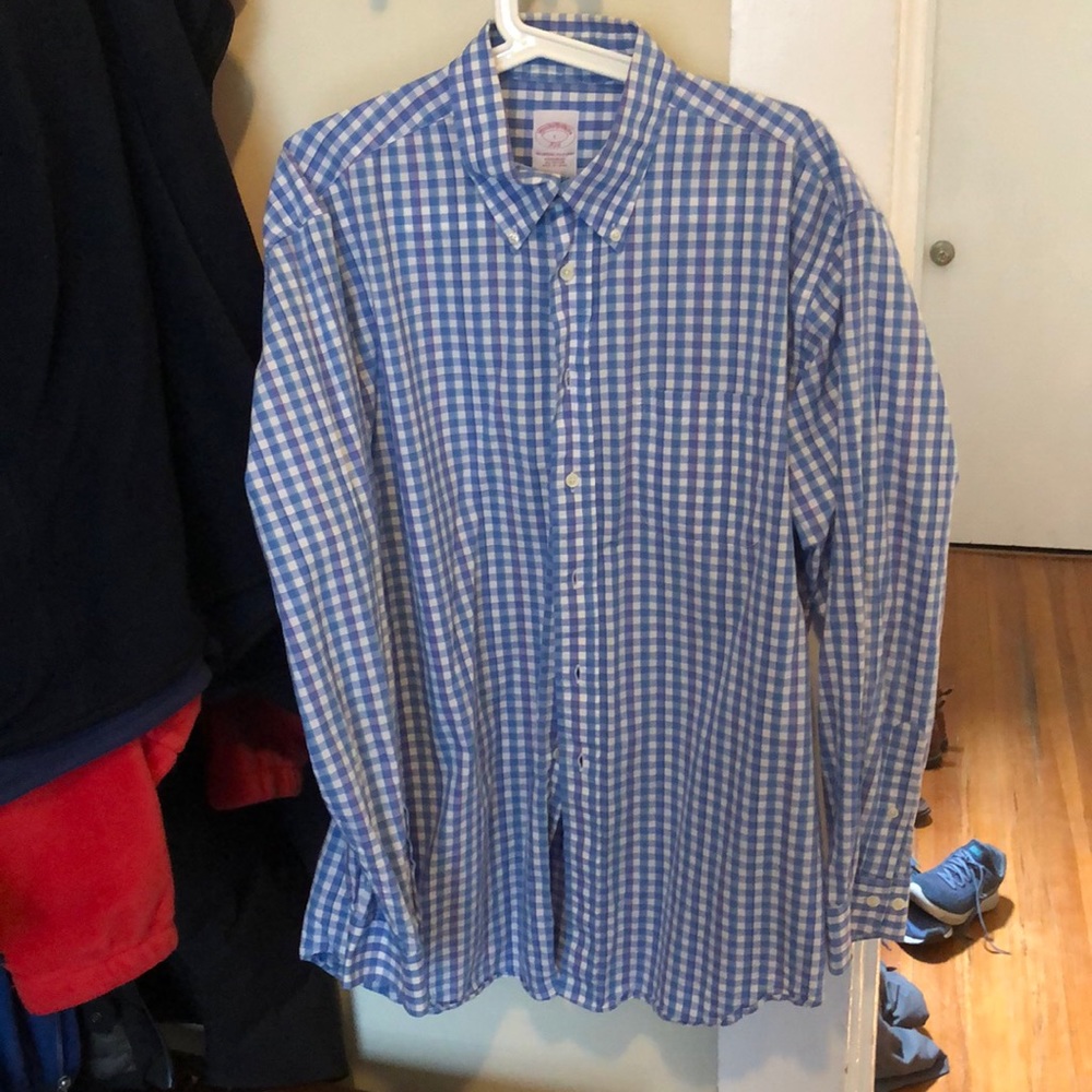 Blue and white button down shirt